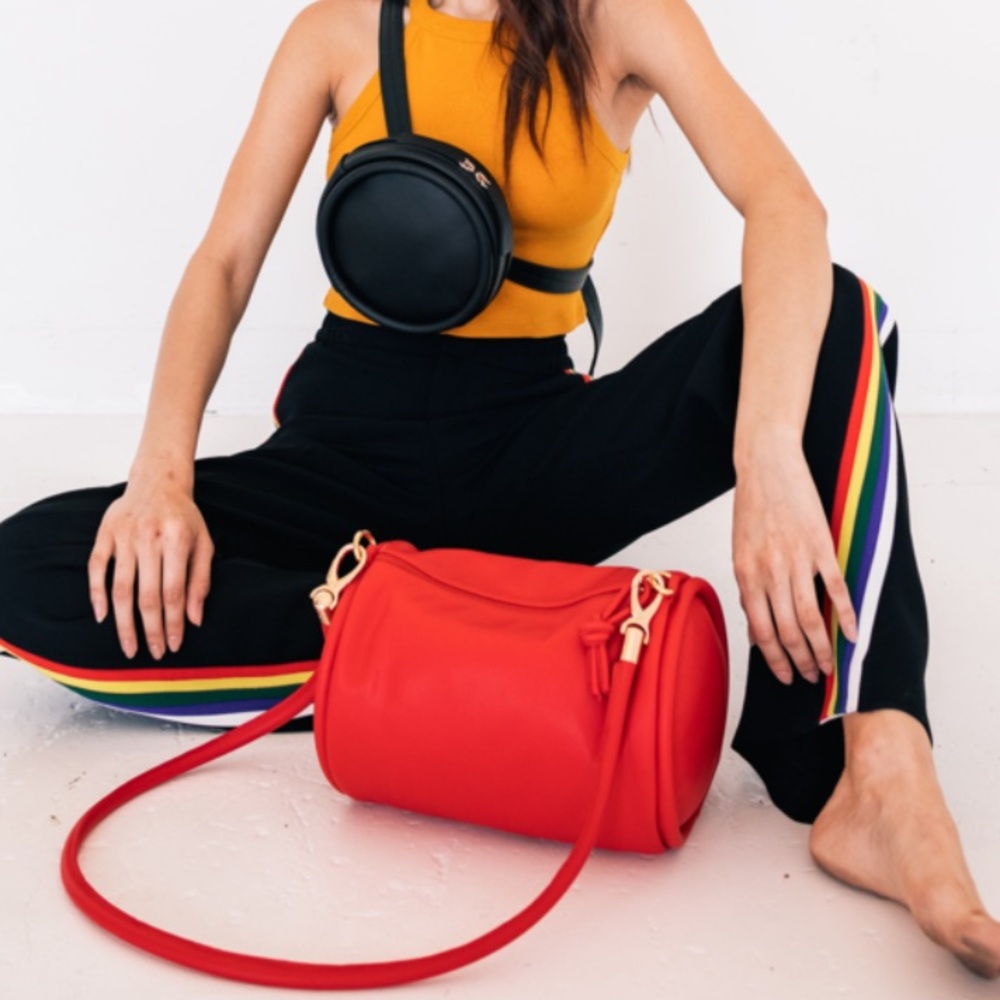 Hozen red vegan shoulder crossbody handbag